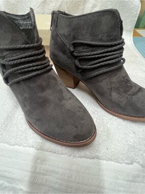 Very G Havana Gray Suede Braided Strap Ankle Booties